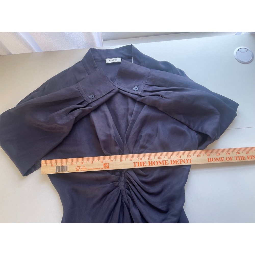 Sandro Celia Navy Blue Twist Front Linen Blend Mini Dress Marine 36 Small New - Picture 11 of 12